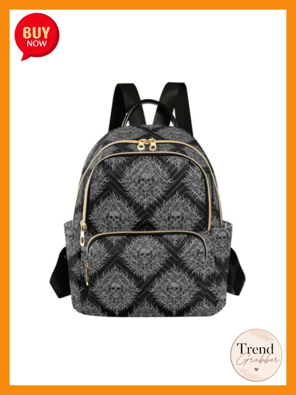 Quilted Mini Backpack Purse with Skull Design, Lightweight Handbag